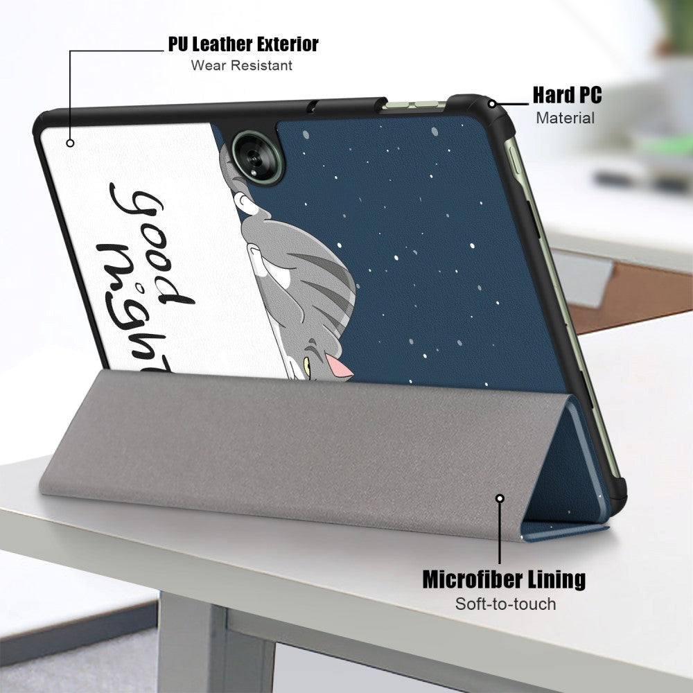 OnePlus Pad Go Læder Flip Cover m. Tri-fold Stand & Vågeblus Funktion - "Good Night"