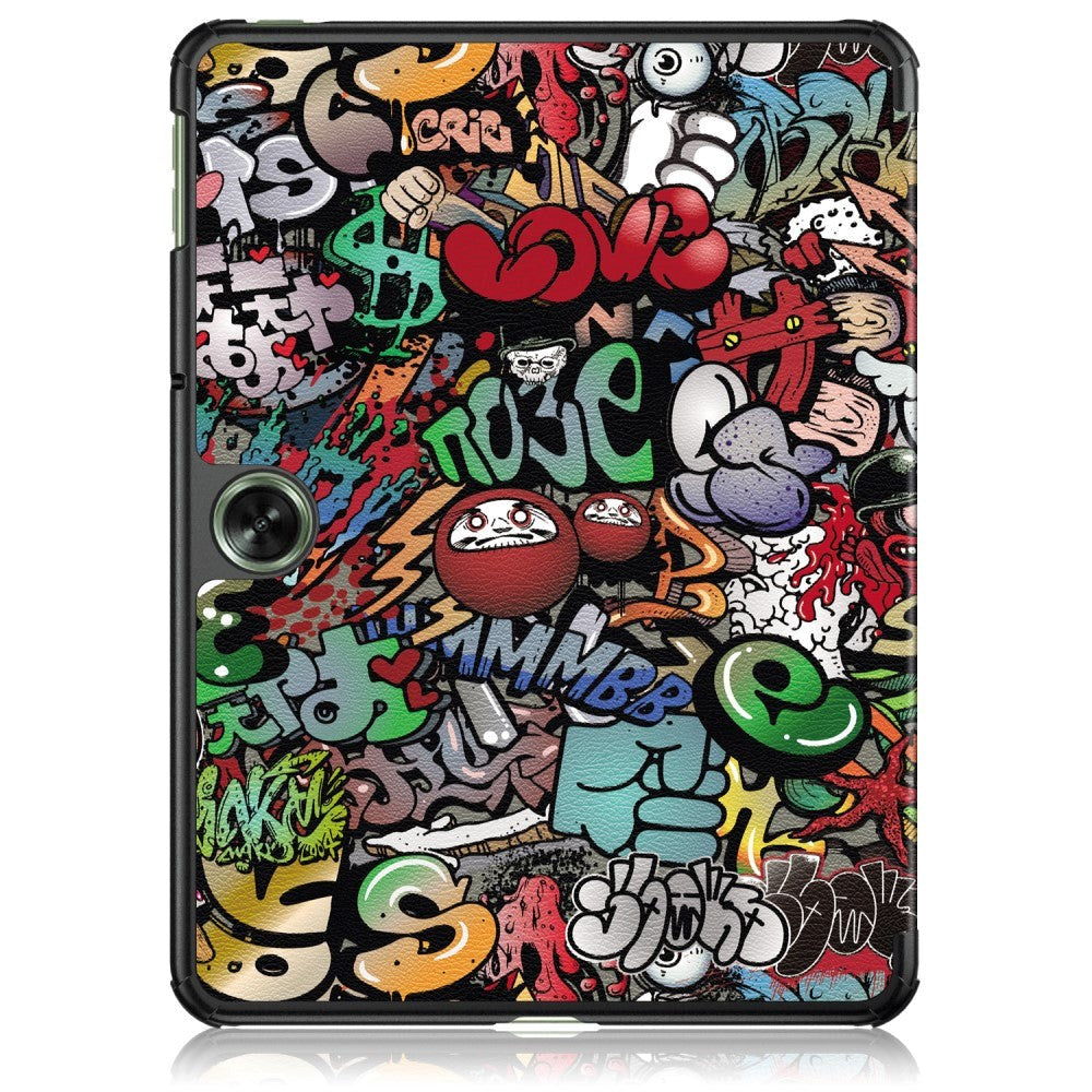 OnePlus Pad Go Læder Flip Cover m. Tri-fold Stand & Vågeblus Funktion - Graffiti