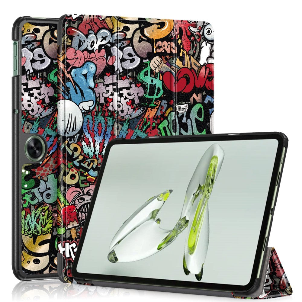 OnePlus Pad Go Læder Flip Cover m. Tri-fold Stand & Vågeblus Funktion - Graffiti