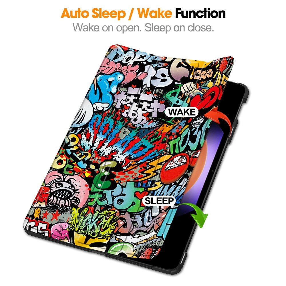 EIDERWOOD Xiaomi Pad 6S Pro Tri-Fold Kunstlæder Flip Cover m. Vågeblus Funktion - Graffiti