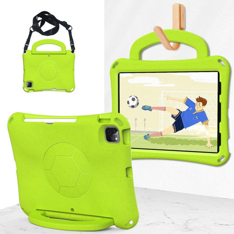 EIDERWOOD iPad Air 10.9" (2022 / 2020) / Pro 11" (2024-2018) Børne Cover - Fodbold - Kickstand & Håndtag - Grøn