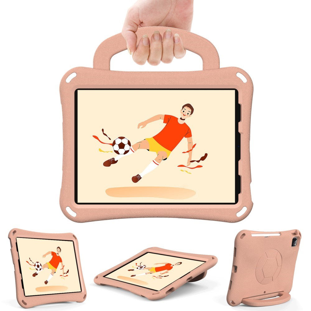 EIDERWOOD iPad Air 10.9" (2022 / 2020) / Pro 11" (2024-2018) Børne Cover - Fodbold - Kickstand & Håndtag - Koral