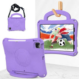 EIDERWOOD iPad Air 10.9" (2022 / 2020) / Pro 11" (2024-2018) Børne Cover - Fodbold - Kickstand & Håndtag - Lilla