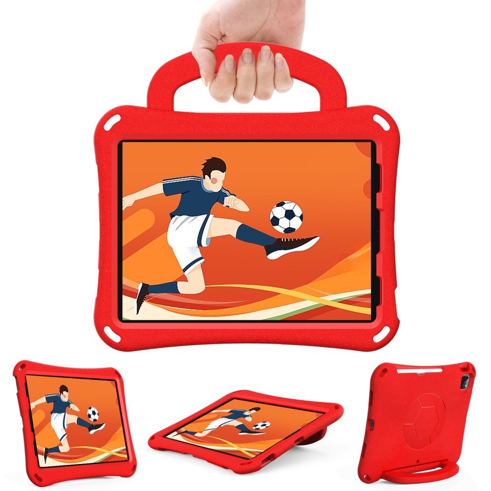 EIDERWOOD iPad Air 10.9" (2022 / 2020) / Pro 11" (2024-2018) Børne Cover - Fodbold - Kickstand & Håndtag - Rød