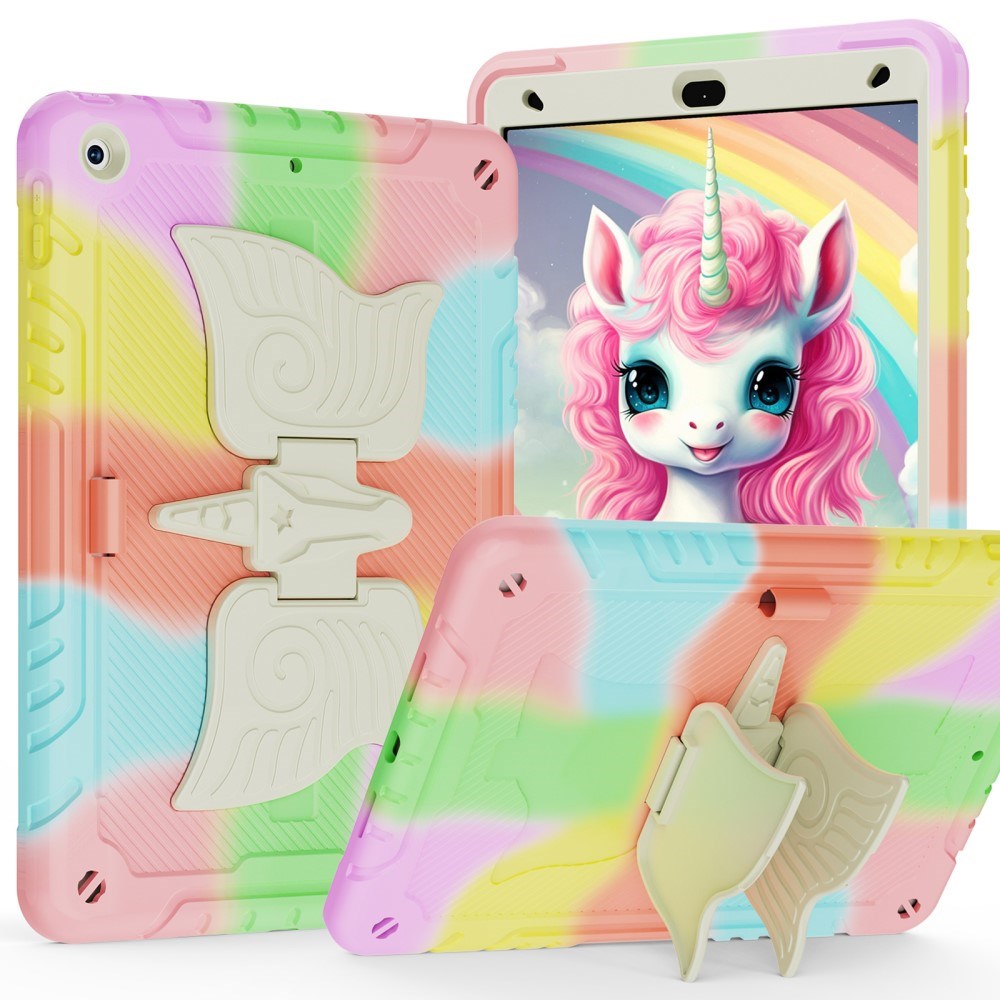 EIDERWOOD iPad 10.2" (2021 / 2020 / 2019) Unicorn Kickstand Børne Cover - Regnbue / Beige