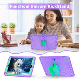 EIDERWOOD iPad 10.2" (2021 / 2020 / 2019) Unicorn Kickstand Børne Cover - Lilla / Grøn