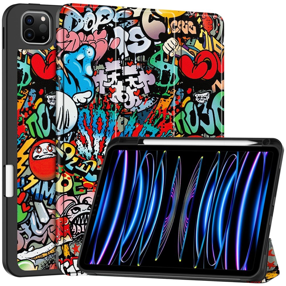 EIDERWOOD iPad Pro 11" (2024) Tri-Fold Kunstlæder Flip Cover m. Vågeblus Funktion - Graffiti