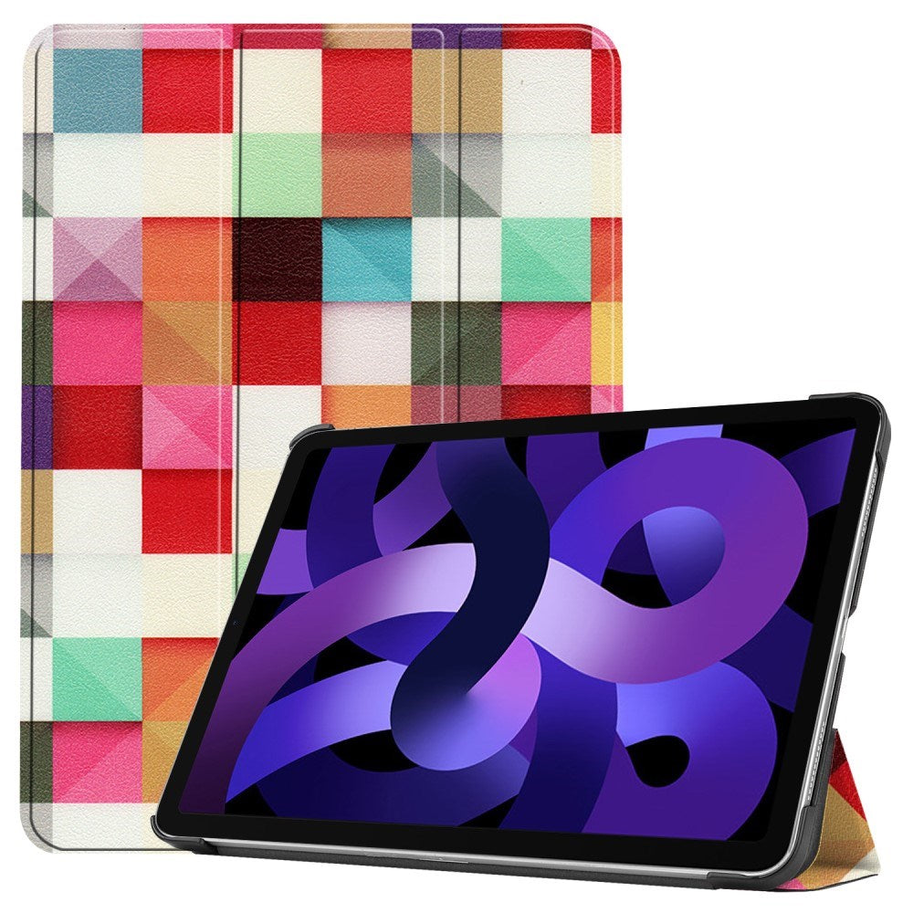 EIDERWOOD iPad Air 11" (2024) Tri-Fold Kunstlæder Flip Cover m. Vågeblus Funktion - Farverige Firkanter