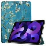 EIDERWOOD iPad Air 11" (2024) Tri-Fold Kunstlæder Flip Cover m. Vågeblus Funktion - Hvide Blomster