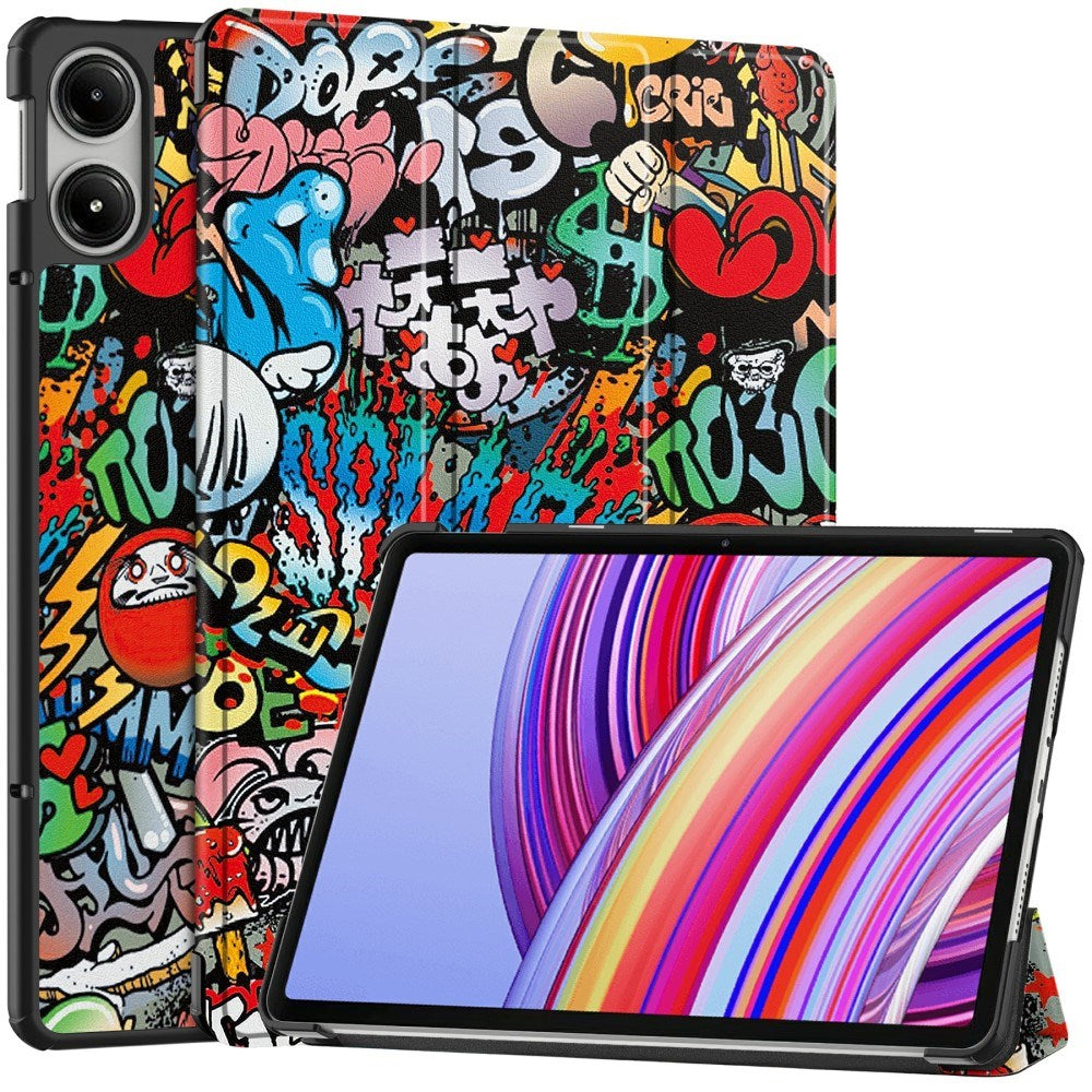 EDIERWOOD Xiaomi Redmi Pad Pro Tri-Fold Kunstlæder Flip Cover m. Vågeblus Funktion - Graffiti