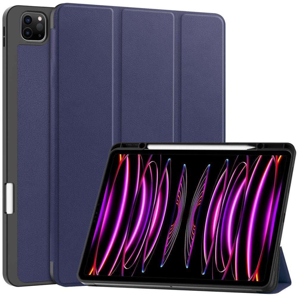 EIDERWOOD iPad Air 13" (2024) Tri-Fold Kunst Læder Flip Cover m. Apple Pencil Holder - Blå