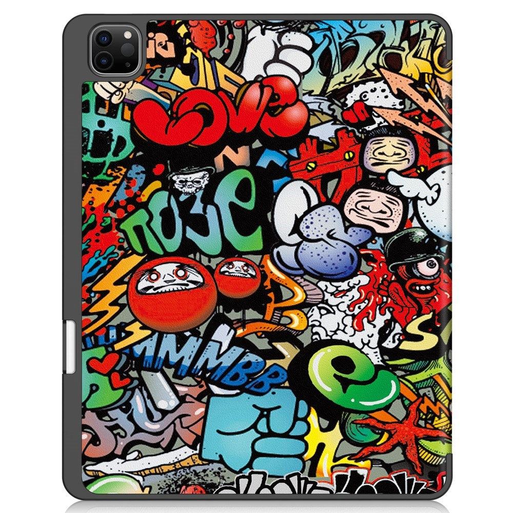 EIDERWOOD iPad Air 13" (2024) Tri-Fold Kunstlæder Flip Cover m. Vågeblus Funktion - Graffiti