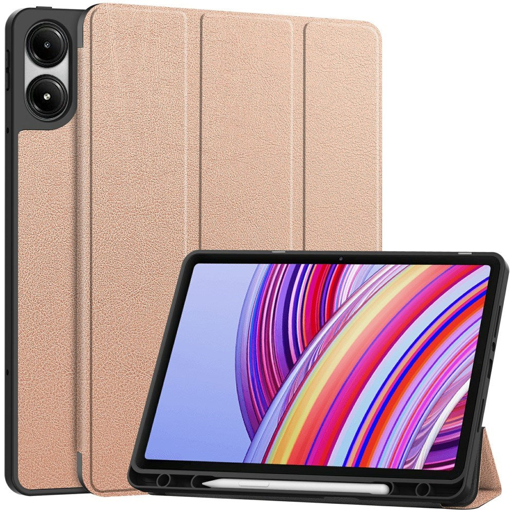 EIDERWOOD Xiaomi Redmi Pad Pro Tri-Fold Kunst Læder Flip Cover m. Stylus Pencil Holder - Rose Gold