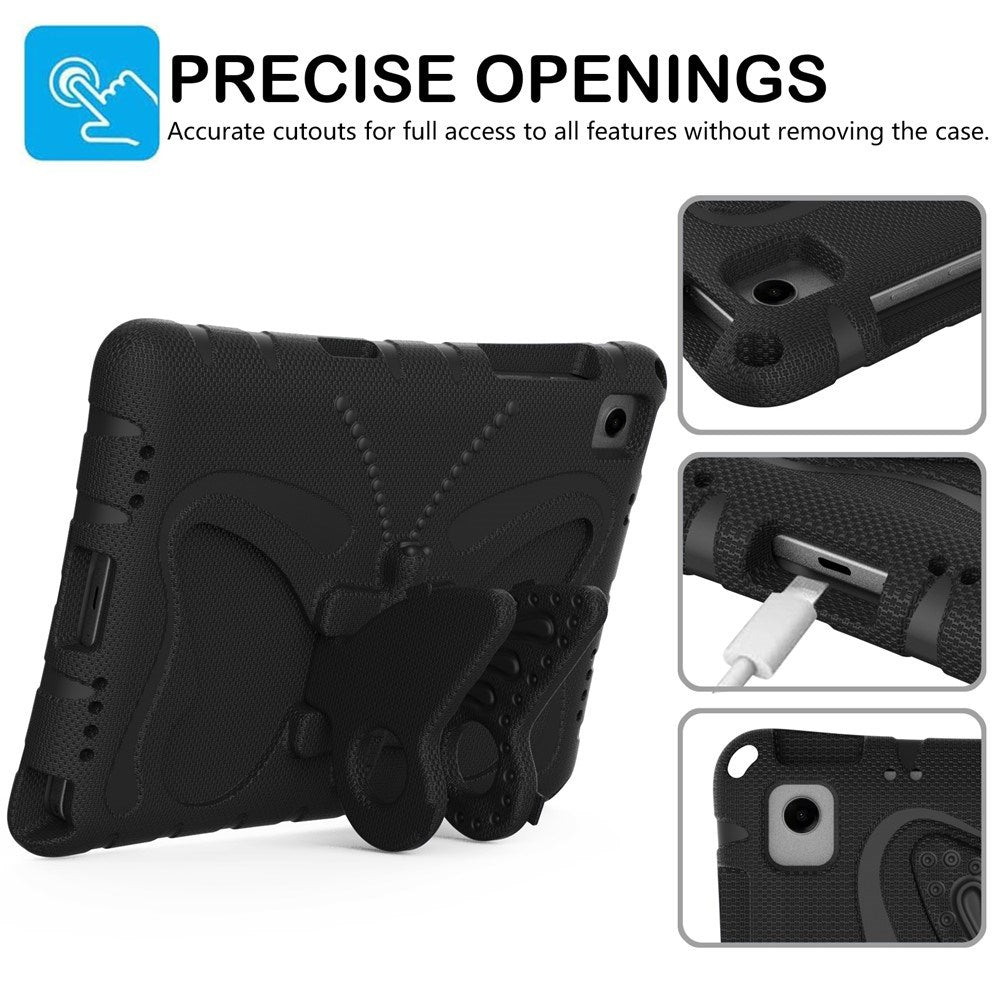 Samsung Galaxy Tab A11+ (Plus) / A9+ (Plus) EIDERWOOD Butterfly Børne Cover m. Skulderstrop & Ståfunktion - Sort