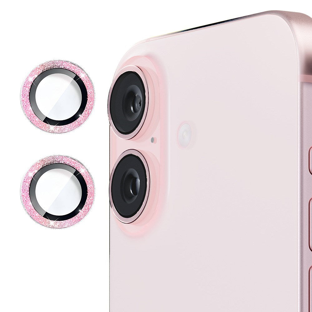 Kameralinse Beskyttelse m. Rhinsten til iPhone 16 / 16 Plus - Pink