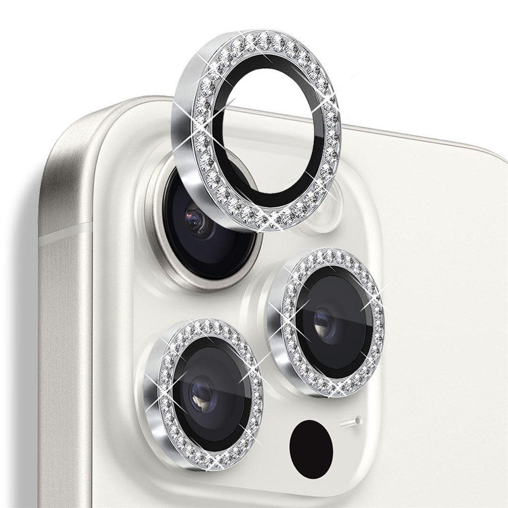 NORTHJO iPhone 16 Pro / 16 Pro Max Beskyttelse til Kameralinse m. Pyntesten - Sølv