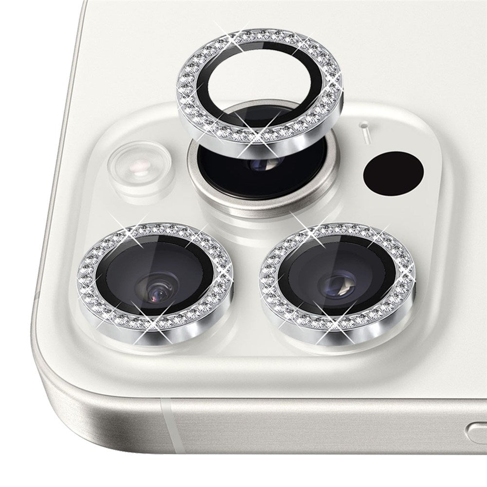 NORTHJO iPhone 16 Pro / 16 Pro Max Beskyttelse til Kameralinse m. Pyntesten - Sølv