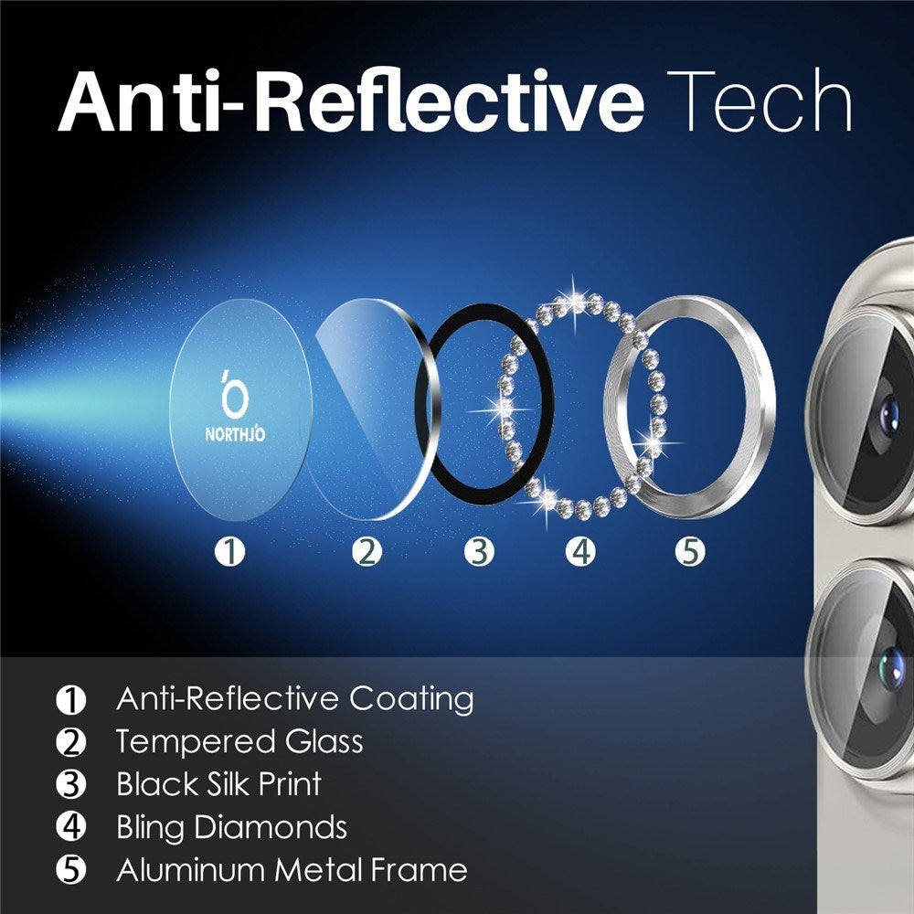 NORTHJO iPhone 16 / 16 Plus Beskyttelse til Kameralinse m. Pyntesten - Sølv