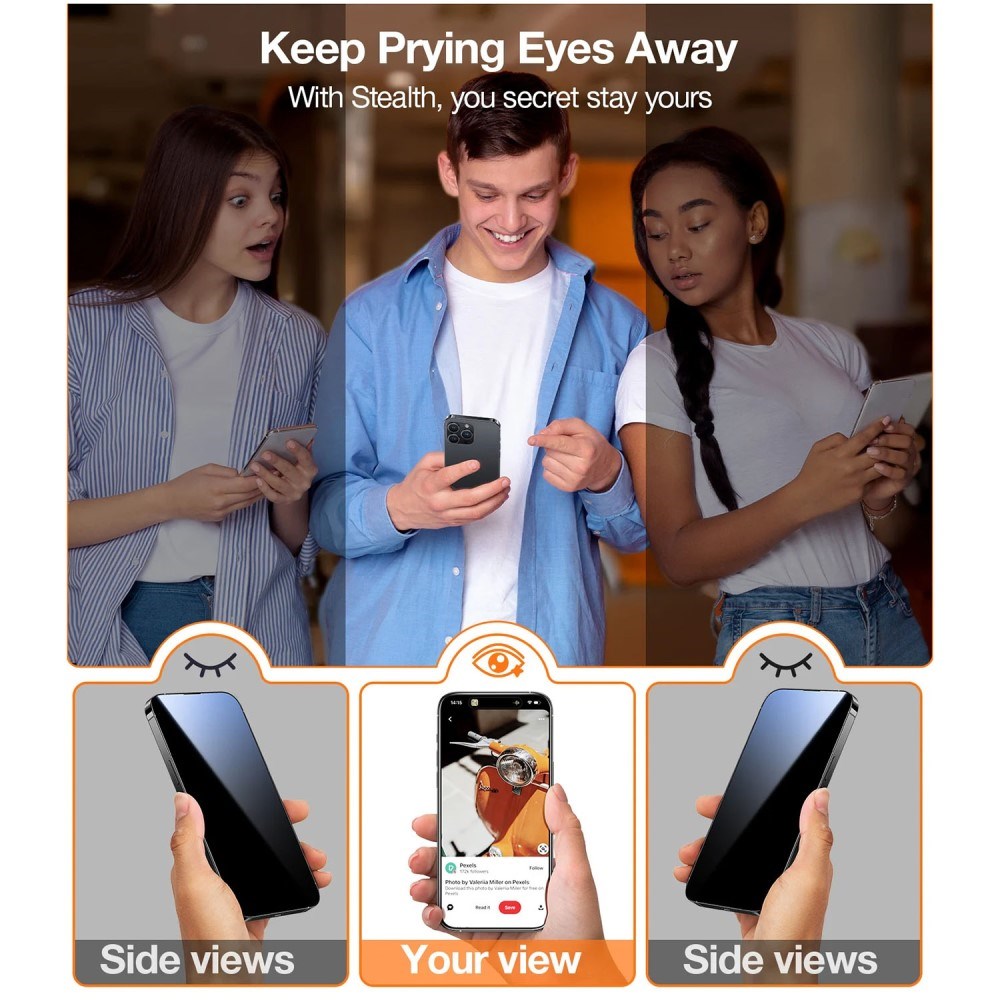 TORRAS - iPhone 16 Pro Max - Full Fit Skærmbeskyttelse m. Installationsramme - Privacy Funktion - Gennemsigtig