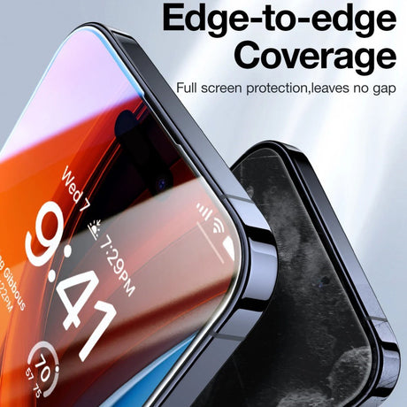 TORRAS - iPhone 16 - Full Fit Skærmbeskyttelse m. Installationsramme - Privacy Funktion - Gennemsigtig