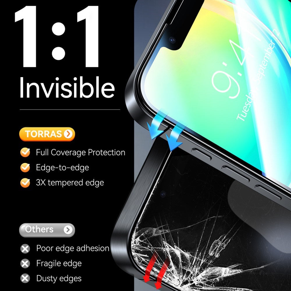 TORRAS - iPhone 17e / 16e - Hærdet Skærmbeskyttelsesglas - Privacy Funktion - 2 stk - Gennemsigtig
