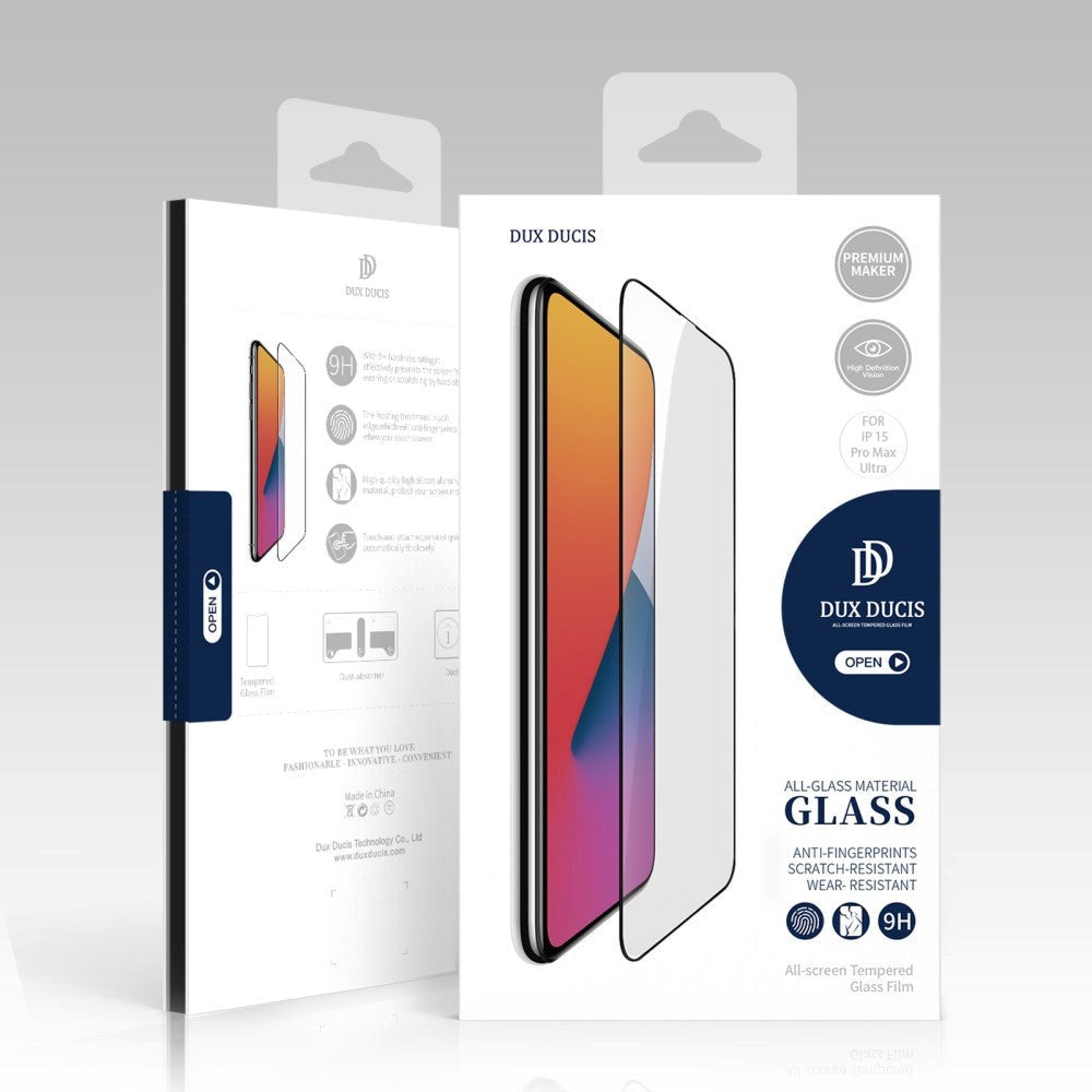 iPhone 15 Pro Max Dux Ducis Skærmbeskyttelse - Full-Fit - Sort Kant