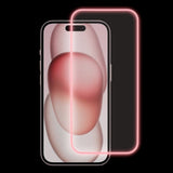 iPhone 15 Plus Glas Skærmbeskyttelse - Selvlysende Pink Kant