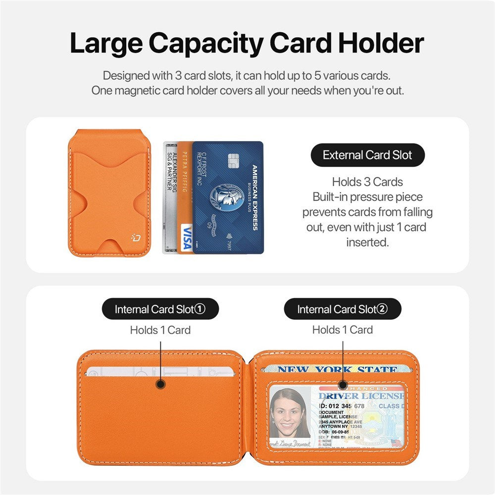 DUX DUCIS Magnetisk Kortholder - 5 Kort - Ståfunktion - MagSafe Kompatibel - Orange