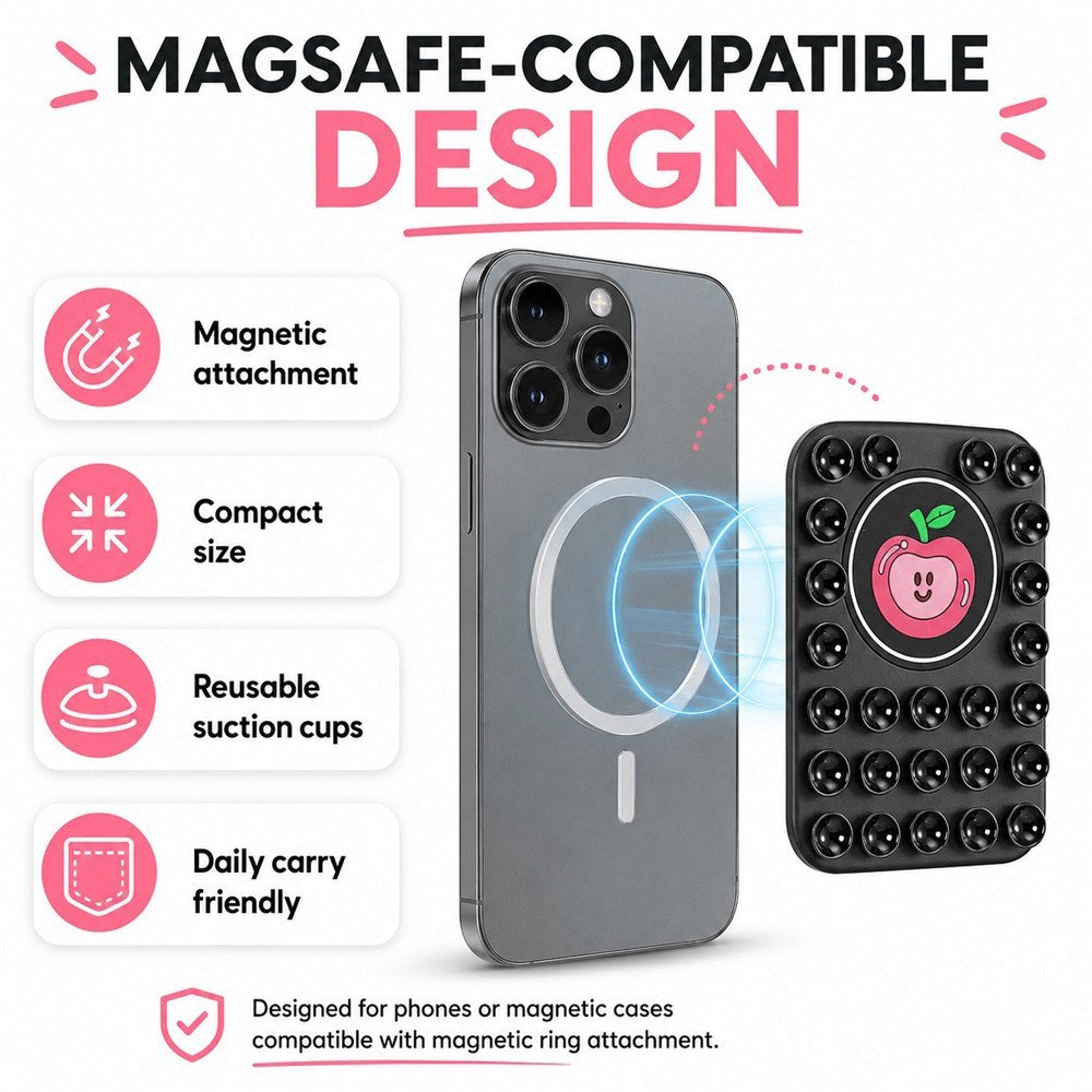 Silikone Æble Sugekop Mobilholder - MagSafe Kompatibel - Sort