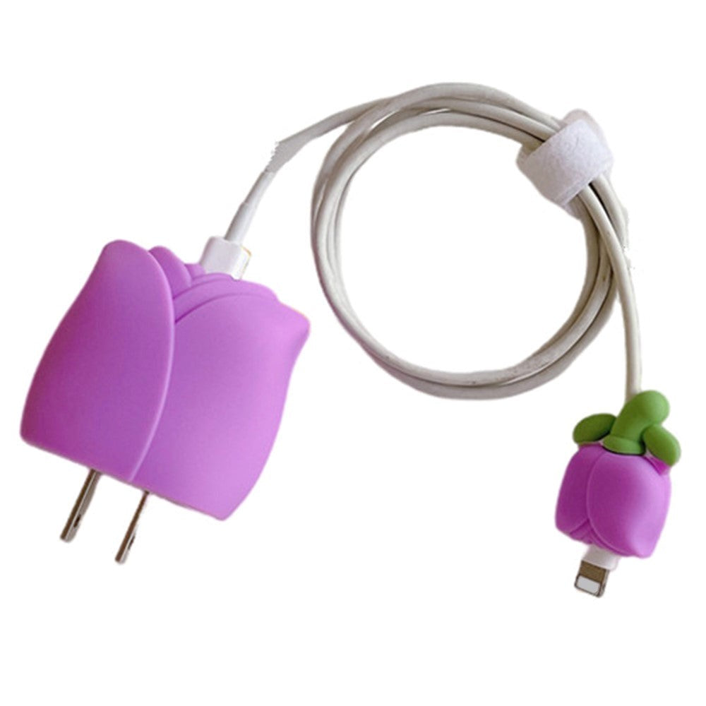 Silikone Beskytter til Apple 18W / 20W Oplader - Tulipan - Lilla