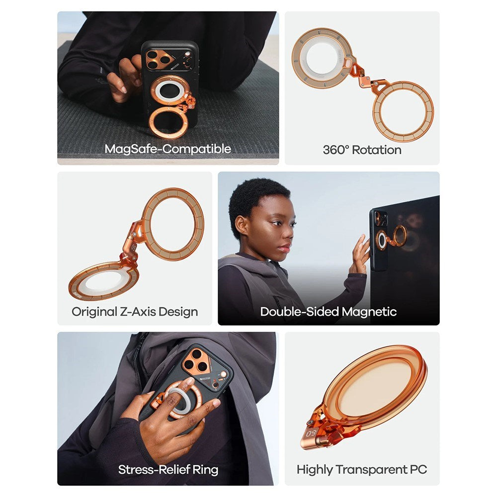 AULUMU Magnetisk Roterbar & Justerbar Mobilholder - MagSafe Kompatibel - Orange
