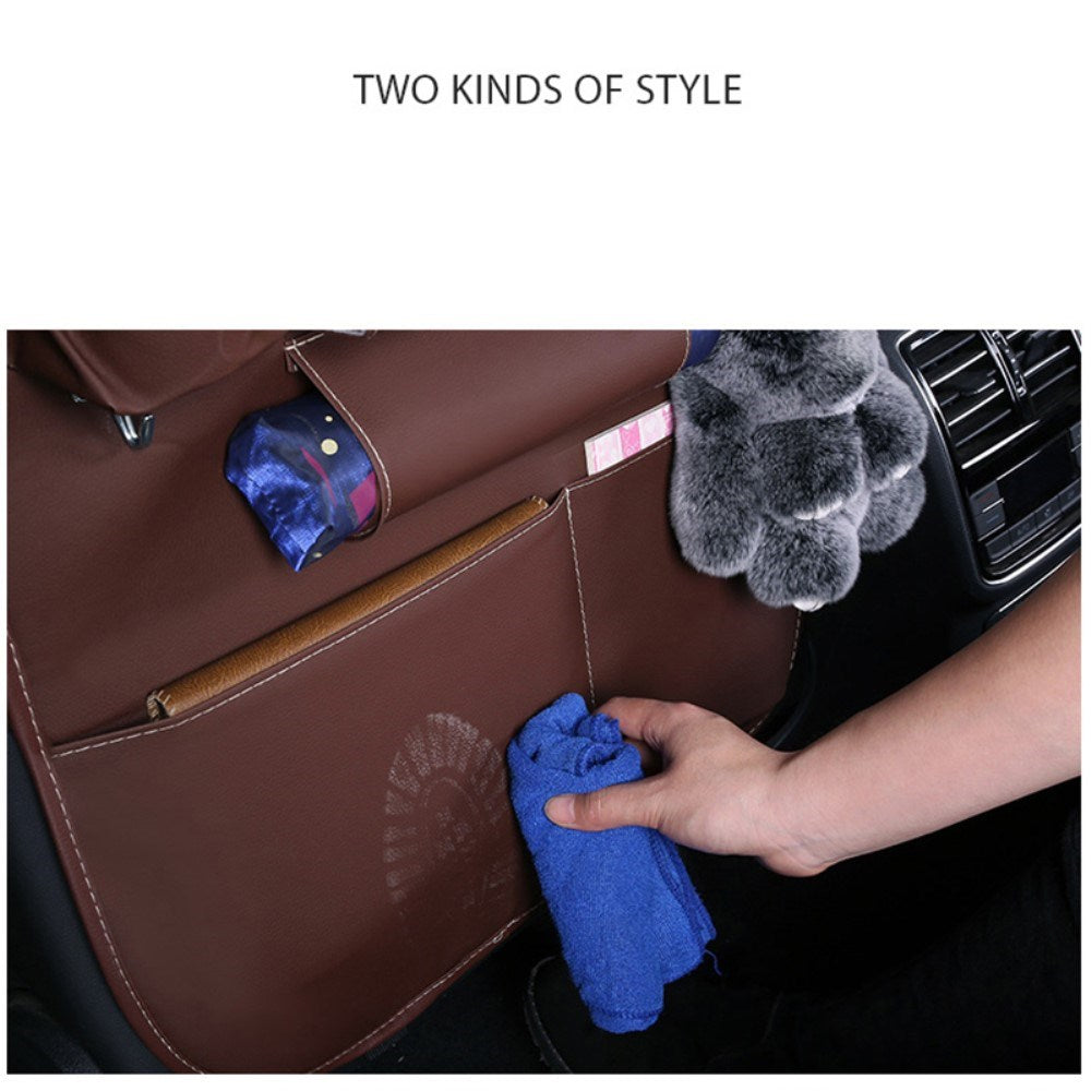 Læder Bagsæde Organizer m. Opbevaring til Paraply, Drikkeflasker & Tablet - Brun