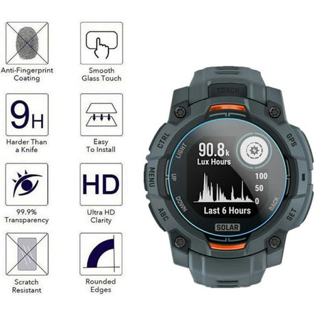 Garmin Instinct 3 AMOLED (50mm) - Hærdet Beskyttelsesglas - 3 stk - Gennemsigtig