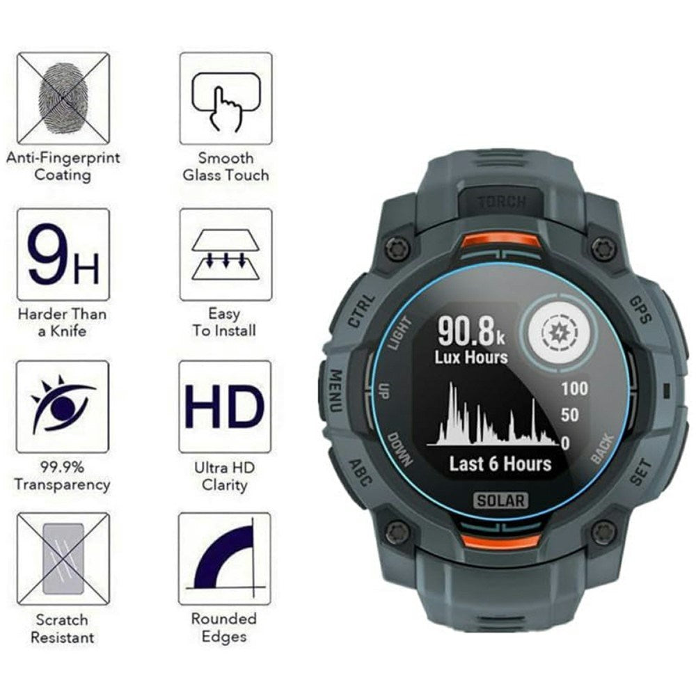 Garmin Instinct 3 AMOLED (45mm) - Hærdet Beskyttelsesglas - 3 stk - Gennemsigtig