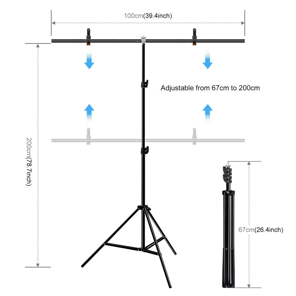 Fotobaggrund m. Justerbart Stativ & Tilbehør - 1 x 2 m - Grøn