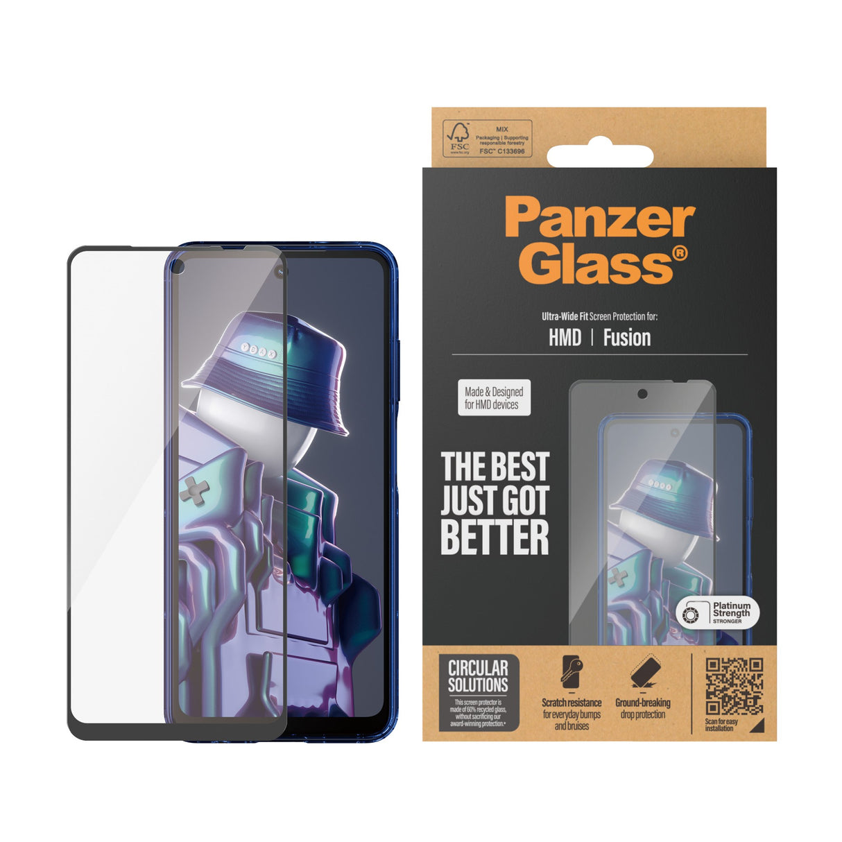 PanzerGlass Ultra-Wide Fit Skærmbeskyttelsesglas - HMD Fusion - Gennemsigtig/Sort Kant