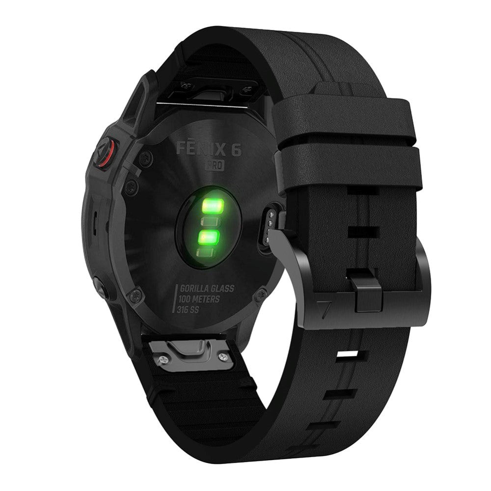 Universal Garmin 22mm QuickFit  Læder Rem - Sort