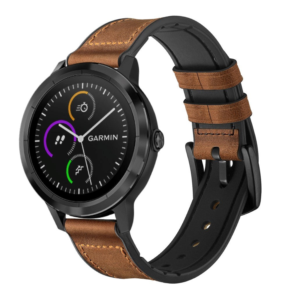 Garmin Vivoactive 3 Læder Belagt Silikone 20mm QuickFit Rem - Brun