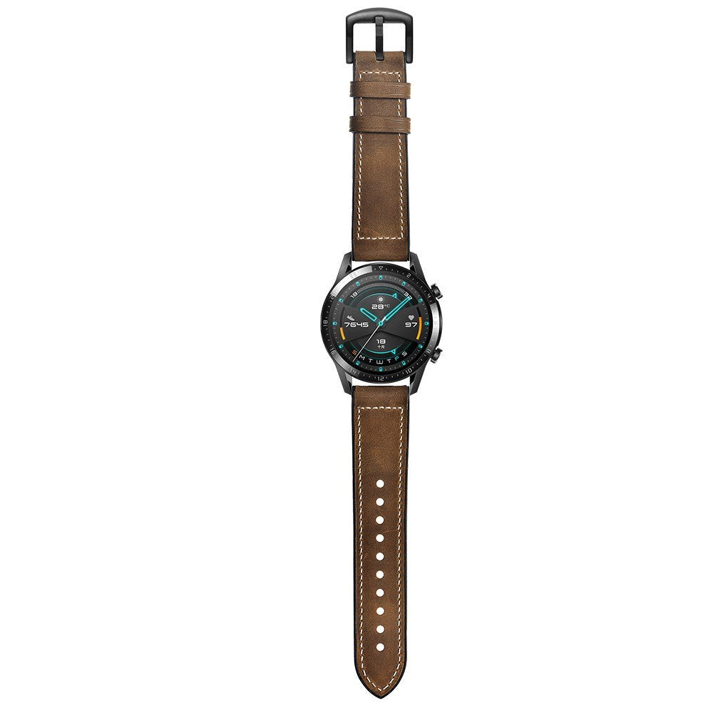 Smartwatch Universal (22mm) Rem af Læder - Mørkebrun / Sort