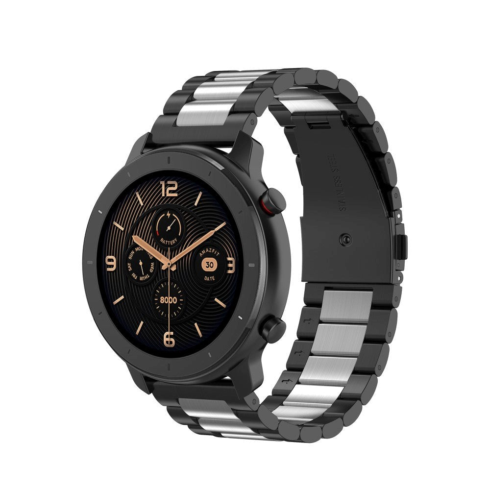 Rem til Smartwatch - Rustfri Stål (22mm) - Sort / Sølv