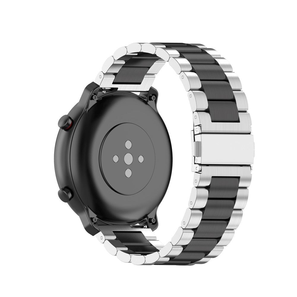 Rem til Smartwatch - Rustfri Stål (22mm) - Sølv / Sort