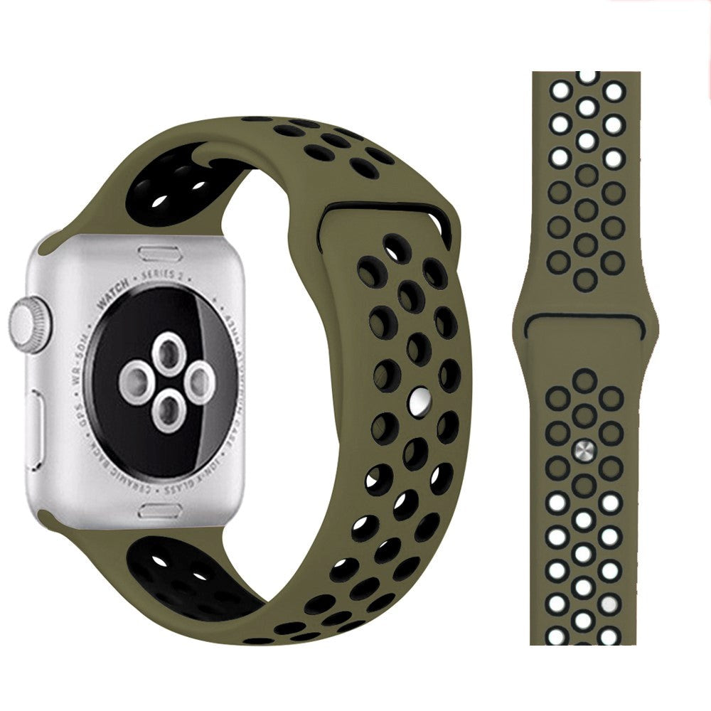 Apple Watch To-Farvet Silikone Smartwatch Rem (38/40/SE/41/42mm) - Olivengrøn / Sort