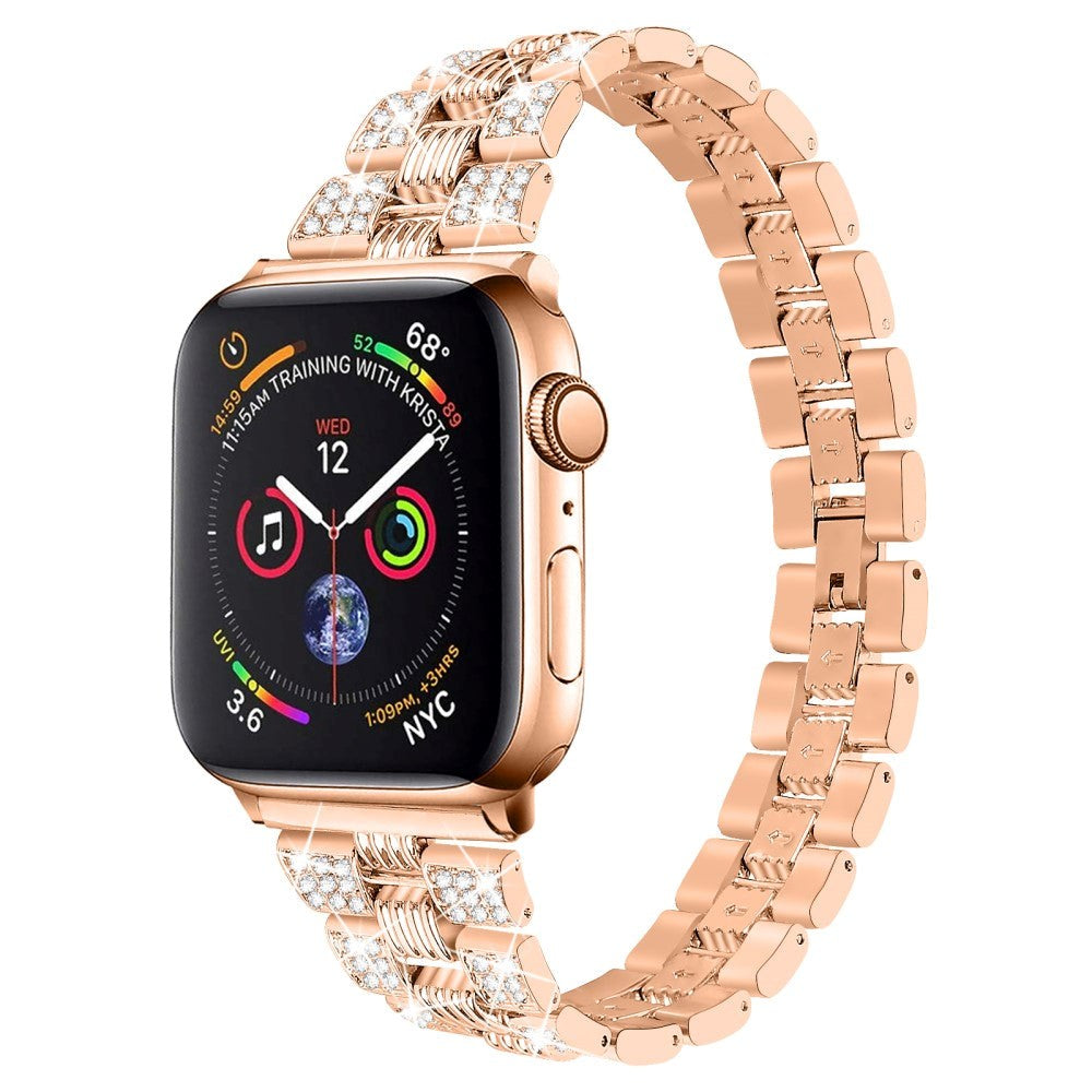 Apple Watch (42/44/SE/45/46/49mm) Metal Urrem m. Rhinsten - Rose Gold