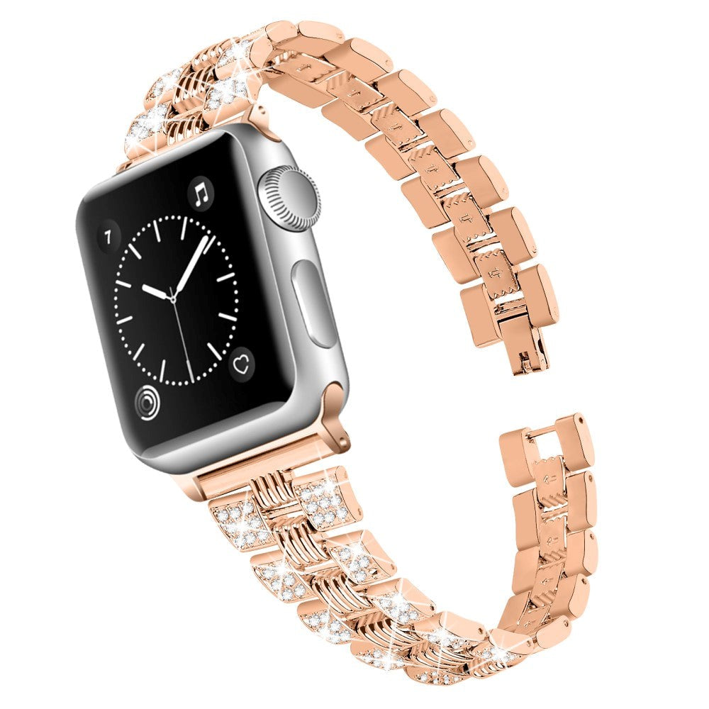 Apple Watch (42/44/SE/45/46/49mm) Metal Urrem m. Rhinsten - Rose Gold