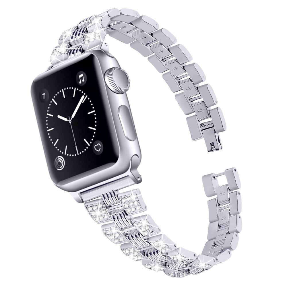 Apple Watch (42/44/SE/45/46/49mm) Metal Urrem m. Rhinsten - Sølv