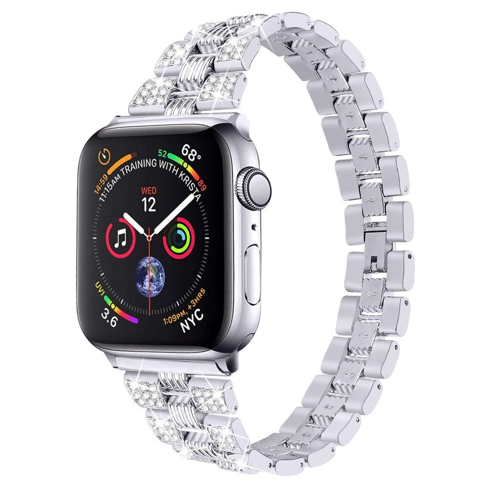 Apple Watch (42/44/SE/45/46/49mm) Metal Urrem m. Rhinsten - Sølv