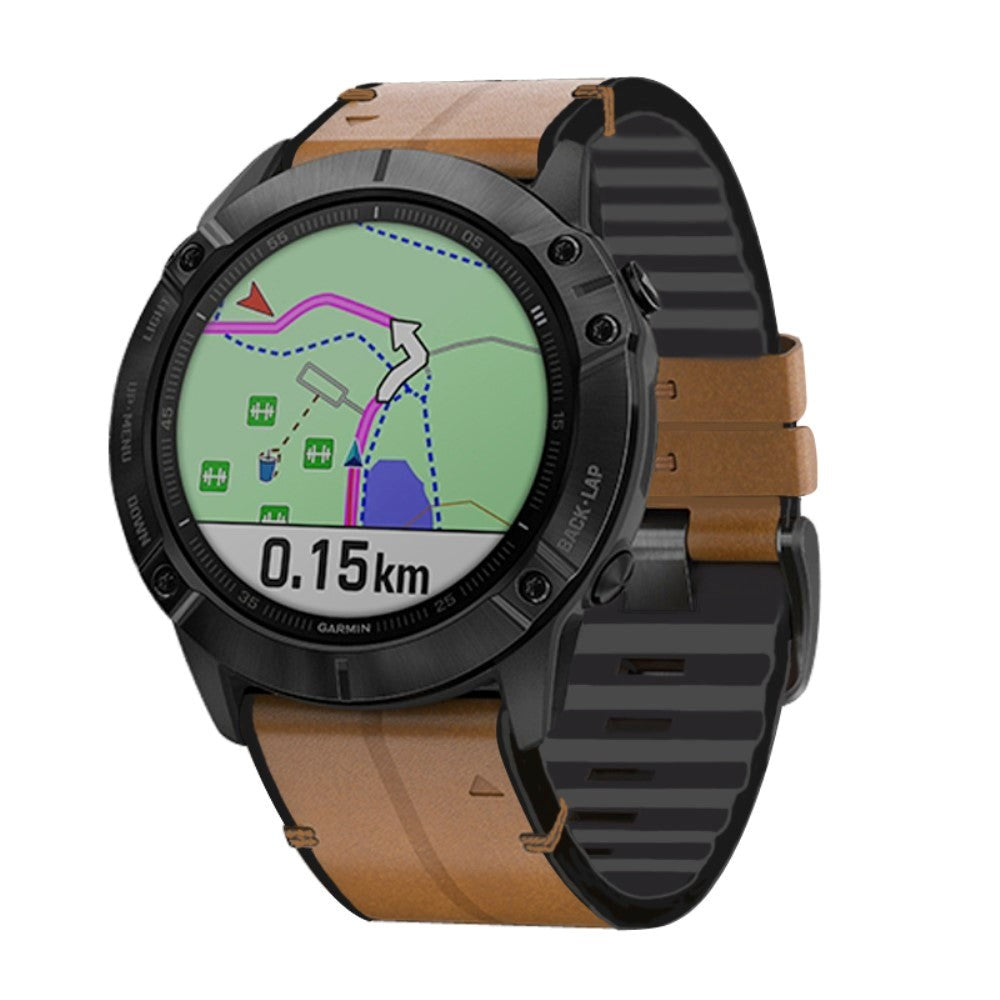 Universel Garmin Rem (26mm QuickFit) Ægte Læder & Silikone Rem - Lysebrun / sort