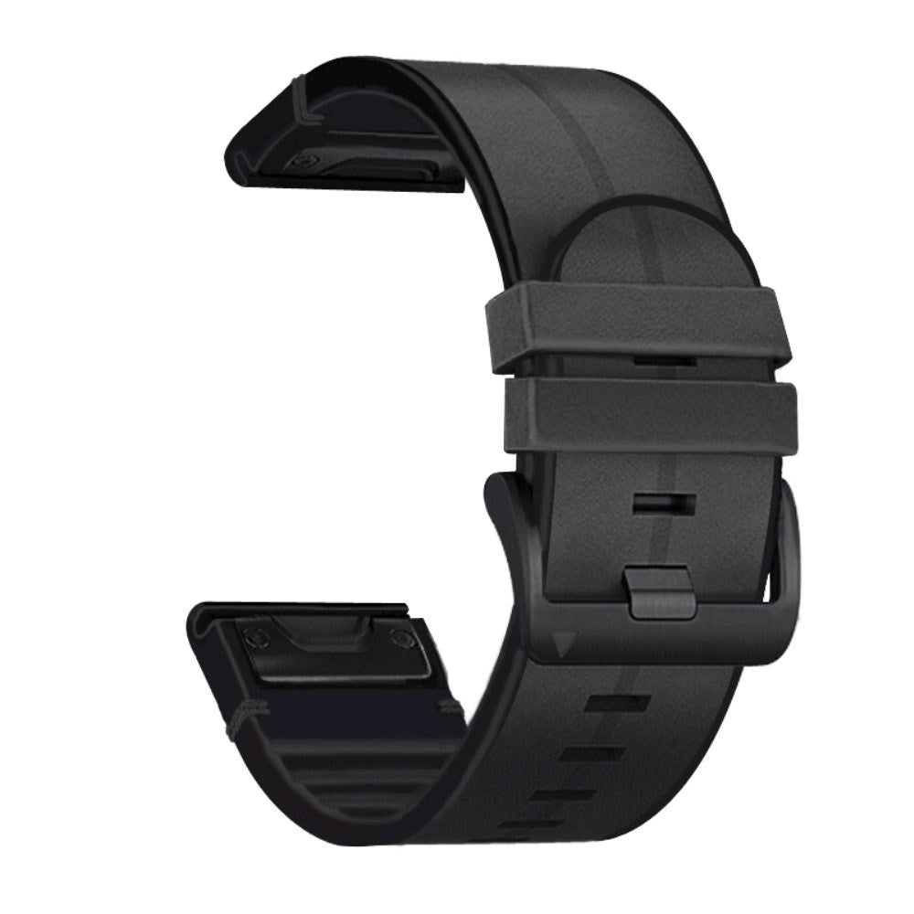 Universel Garmin Rem (26mm QuickFit) Ægte Læder & Silikone Rem -sort