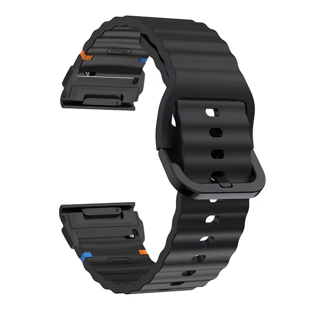 Universal Garmin 22mm QuickFit EIDERWOOD Wavy Silikone Smartwatch Rem - Sort