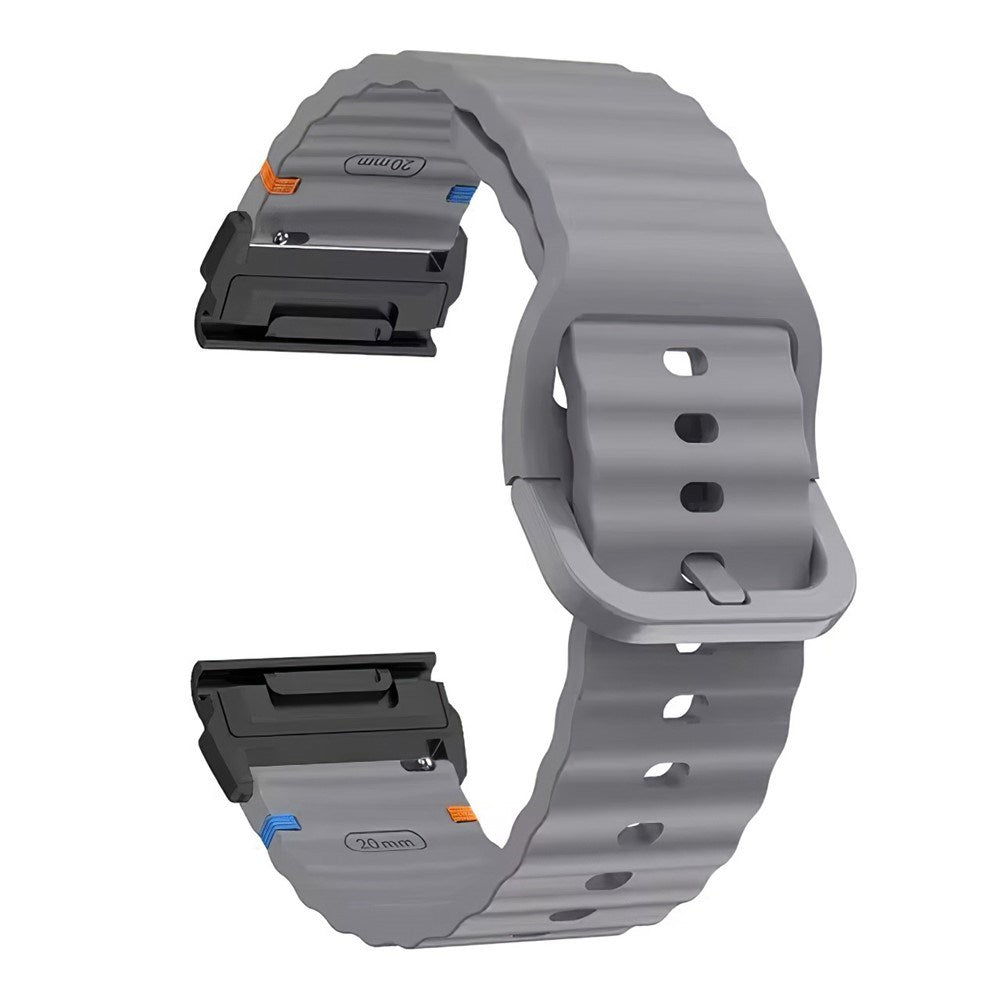 Universal Garmin 22mm QuickFit EIDERWOOD Wavy Silikone Smartwatch Rem - Mørkegrå